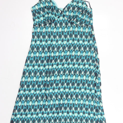 NEXT Womens Blue Geometric Polyester Slip Dress Size 14 V-Neck Zip