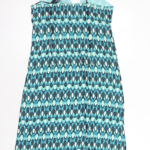 NEXT Womens Blue Geometric Polyester Slip Dress Size 14 V-Neck Zip