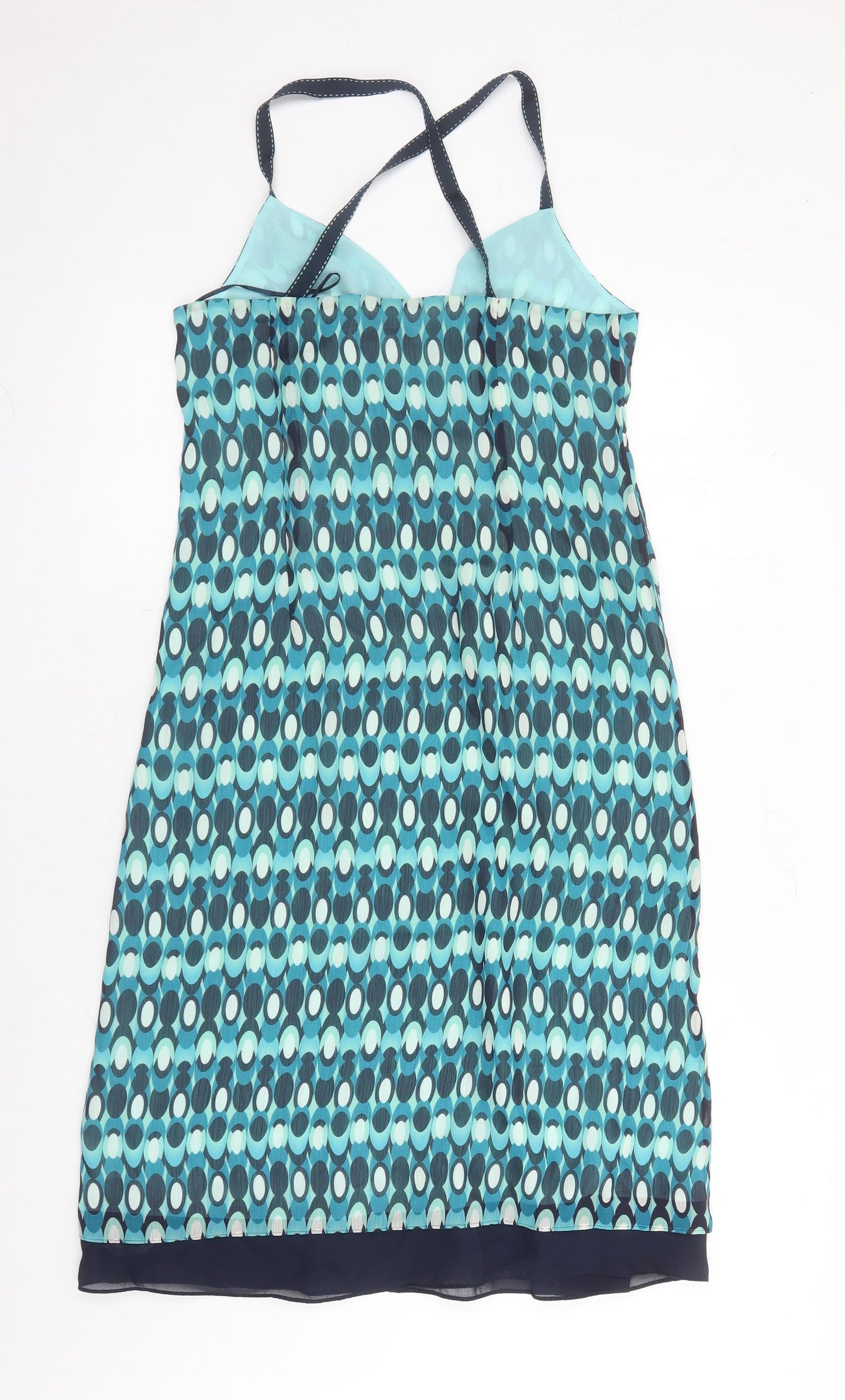 NEXT Womens Blue Geometric Polyester Slip Dress Size 14 V-Neck Zip