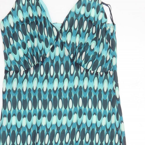 NEXT Womens Blue Geometric Polyester Slip Dress Size 14 V-Neck Zip