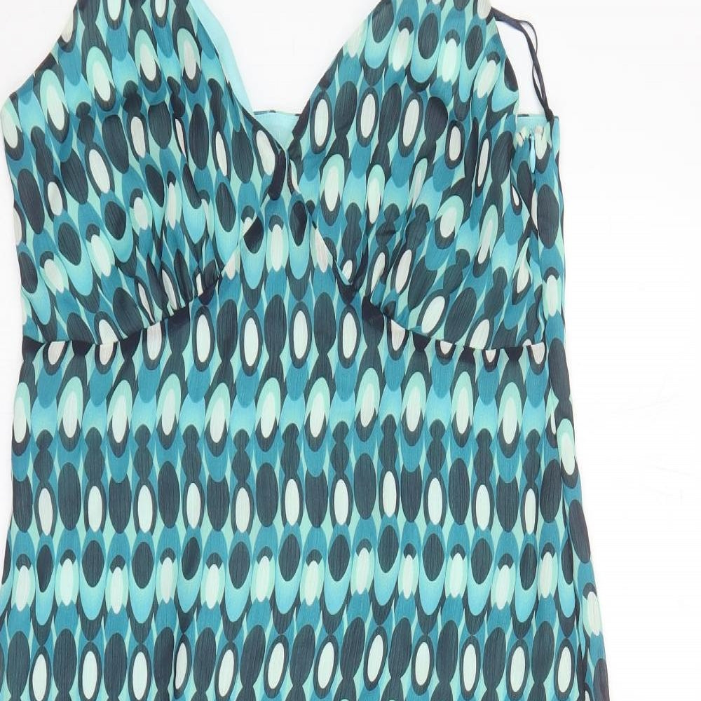NEXT Womens Blue Geometric Polyester Slip Dress Size 14 V-Neck Zip