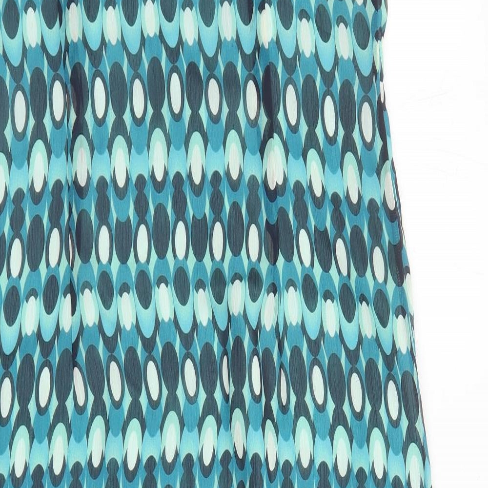 NEXT Womens Blue Geometric Polyester Slip Dress Size 14 V-Neck Zip