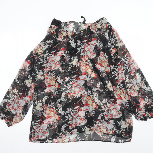 Evans Womens Black Floral Polyester Basic Blouse Size 18 V-Neck - Beaded Neckline