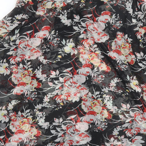 Evans Womens Black Floral Polyester Basic Blouse Size 18 V-Neck - Beaded Neckline