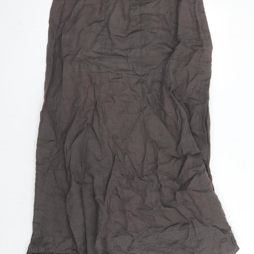 Per Una Womens Brown Linen A-Line Skirt Size 16 Zip - Embroidered Detail Sequin