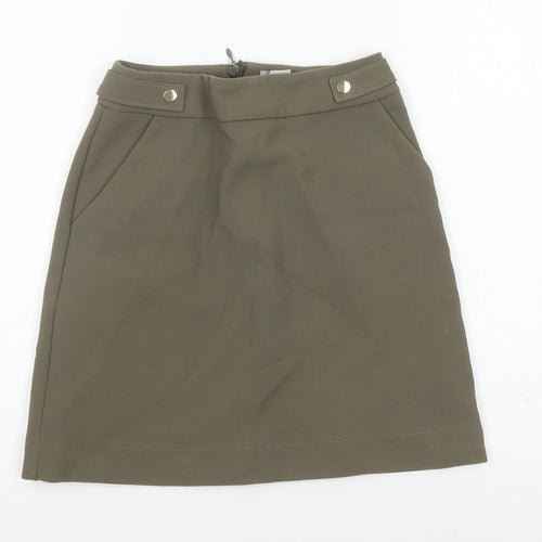 H&M Womens Green Polyester A-Line Skirt Size 6 Zip