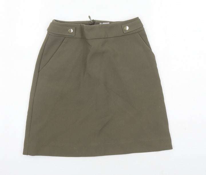 H&M Womens Green Polyester A-Line Skirt Size 6 Zip