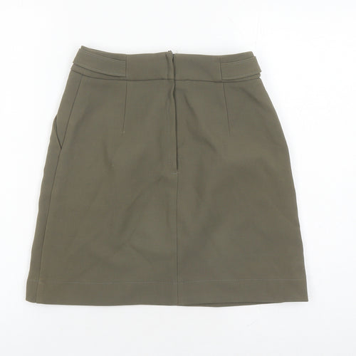 H&M Womens Green Polyester A-Line Skirt Size 6 Zip
