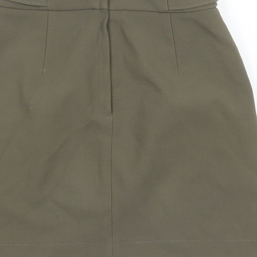 H&M Womens Green Polyester A-Line Skirt Size 6 Zip