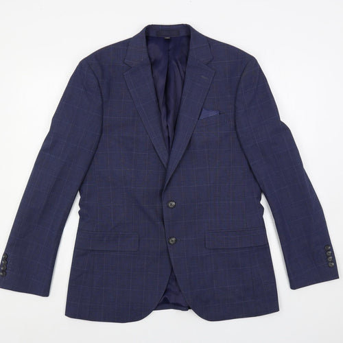 Marks and Spencer Mens Blue Plaid Polyester Jacket Suit Jacket Size 40 Regular