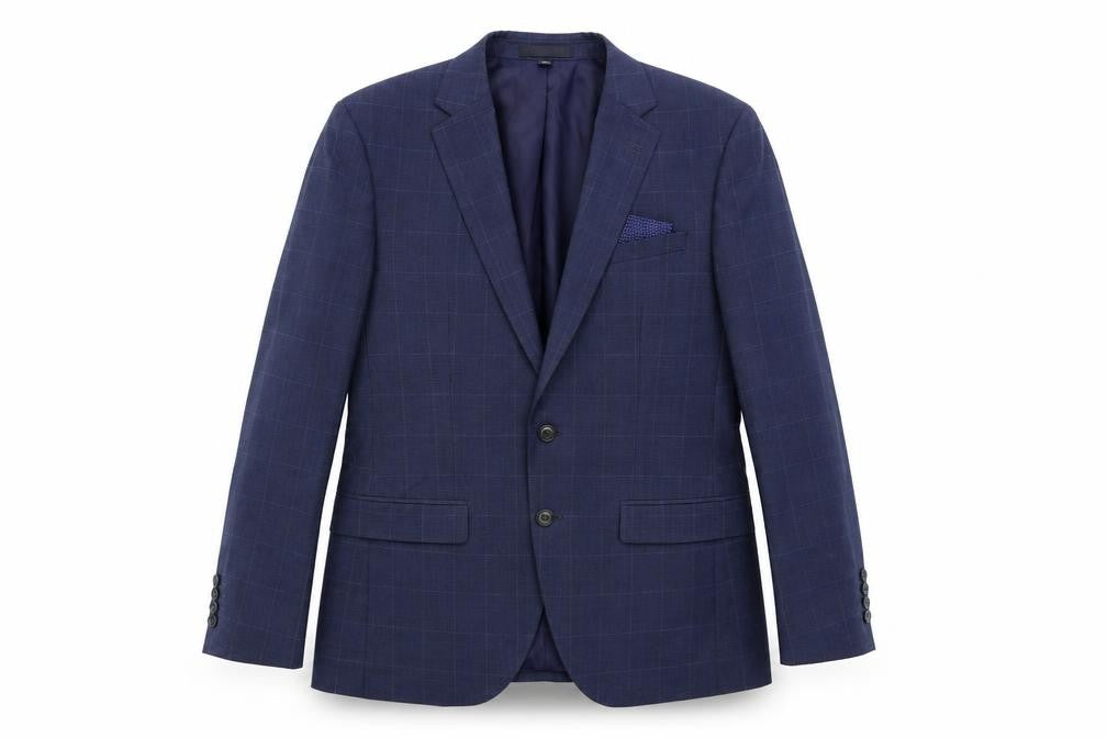 Marks & Spencer Mens Blue Plaid Polyester Jacket Suit Jacket Size 40 Regular