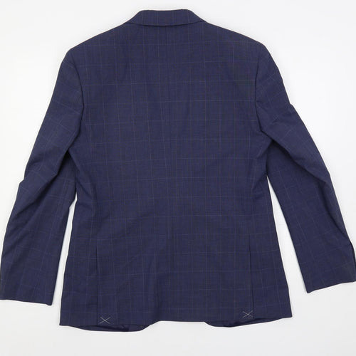 Marks and Spencer Mens Blue Plaid Polyester Jacket Suit Jacket Size 40 Regular