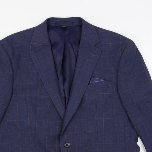 Marks and Spencer Mens Blue Plaid Polyester Jacket Suit Jacket Size 40 Regular