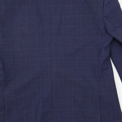 Marks and Spencer Mens Blue Plaid Polyester Jacket Suit Jacket Size 40 Regular