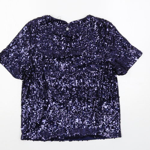 Marks and Spencer Womens Blue Polyester Basic Blouse Size 8 Round Neck - Sequin