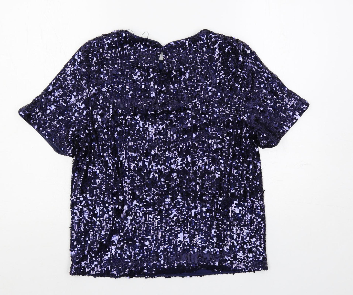 Marks and Spencer Womens Blue Polyester Basic Blouse Size 8 Round Neck - Sequin