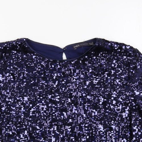 Marks and Spencer Womens Blue Polyester Basic Blouse Size 8 Round Neck - Sequin