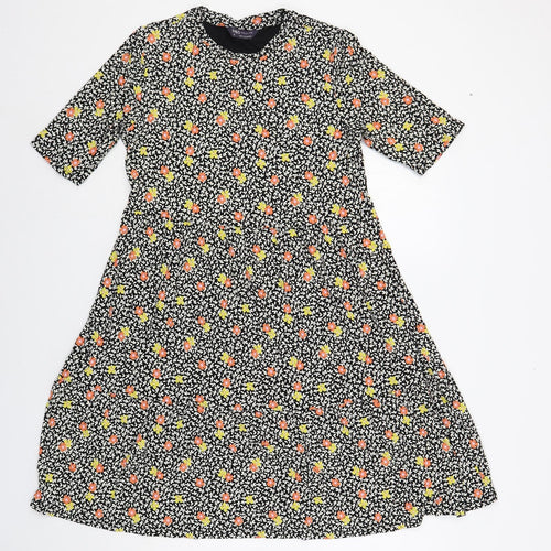 Marks and Spencer Womens Black Floral Viscose T-Shirt Dress Size 12 Crew Neck Pullover
