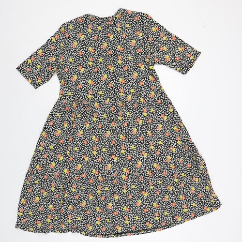 Marks and Spencer Womens Black Floral Viscose T-Shirt Dress Size 12 Crew Neck Pullover