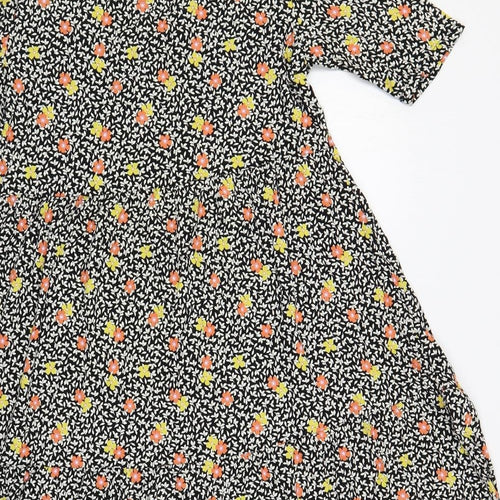 Marks and Spencer Womens Black Floral Viscose T-Shirt Dress Size 12 Crew Neck Pullover
