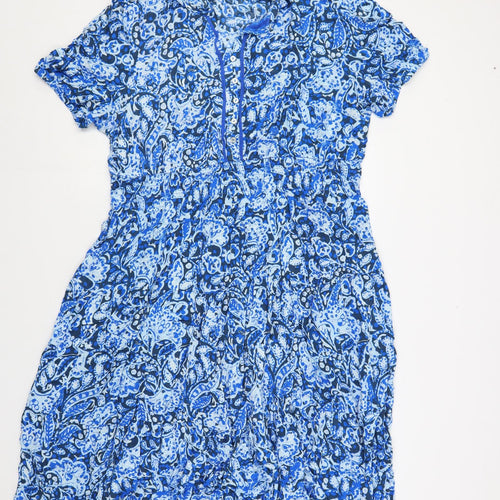 Marks and Spencer Womens Blue Paisley Viscose A-Line Size 20 V-Neck Button