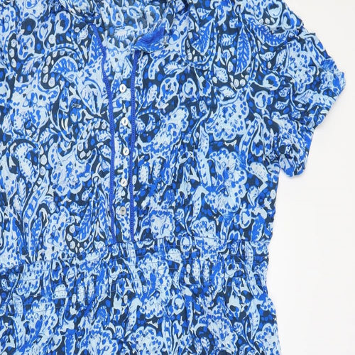 Marks and Spencer Womens Blue Paisley Viscose A-Line Size 20 V-Neck Button