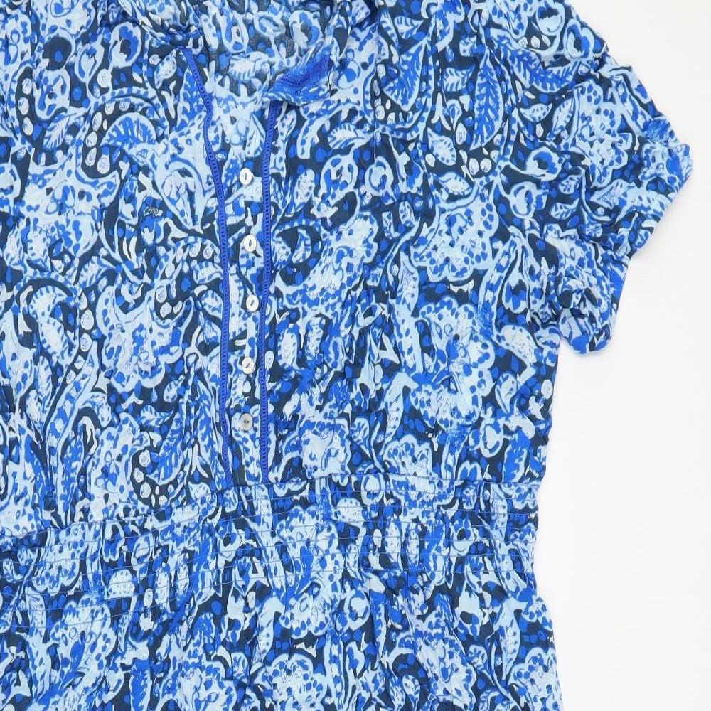 Marks and Spencer Womens Blue Paisley Viscose A-Line Size 20 V-Neck Button