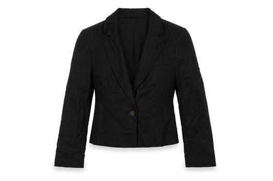 Front view of Marks & Spencer women’s black jacket blazer, size UK 6, button