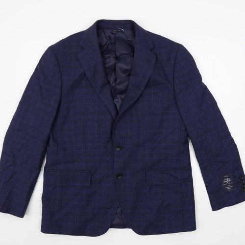 Marks and Spencer Mens Blue Plaid Wool Jacket Suit Jacket Size 40 Regular