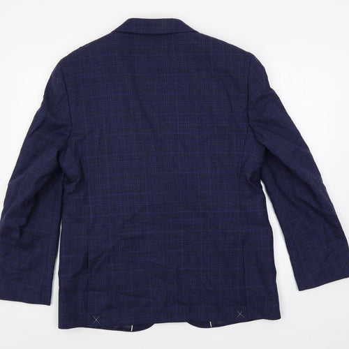 Marks and Spencer Mens Blue Plaid Wool Jacket Suit Jacket Size 40 Regular