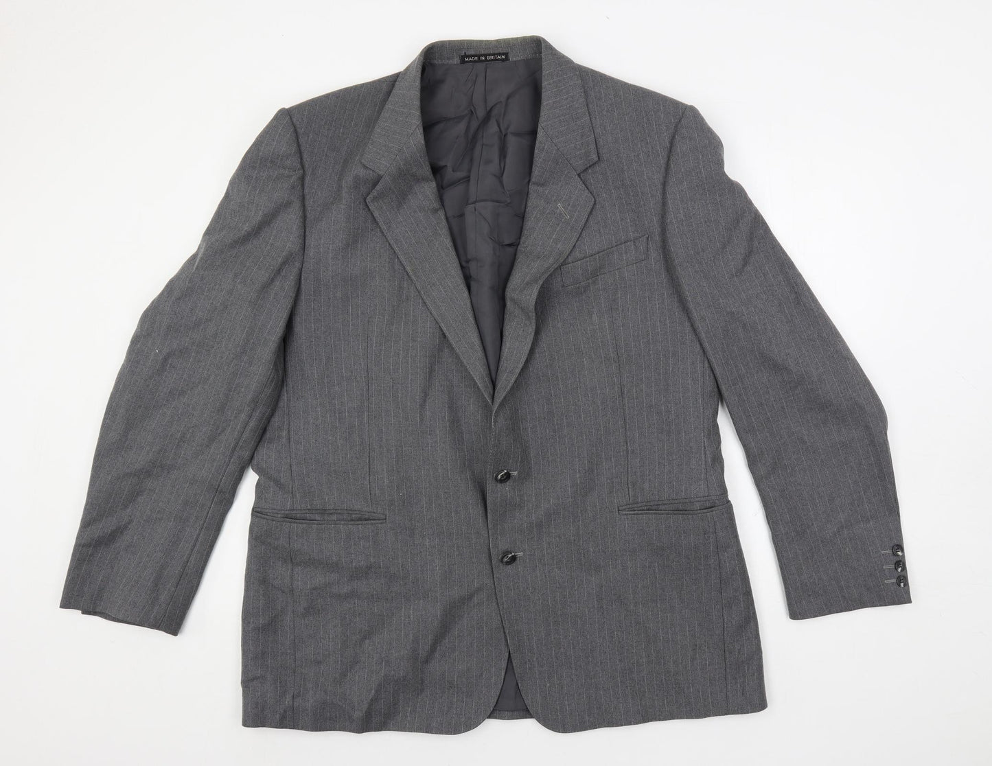 Dunn & Co Mens Grey Striped Wool Jacket Suit Jacket Size 46 Regular