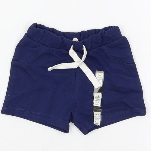 Marks and Spencer Baby Blue Cotton Cropped Trousers Size 0-3 Months Drawstring