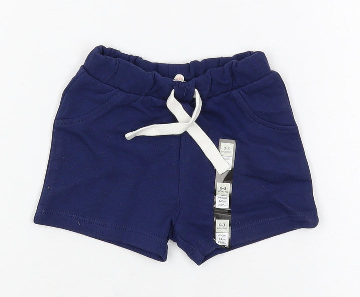 Marks and Spencer Baby Blue Cotton Cropped Trousers Size 0-3 Months Drawstring
