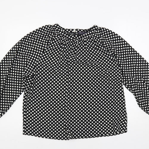 Marks and Spencer Womens Black Polka Dot Polyester Basic Blouse Size 8 Round Neck