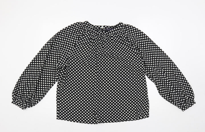 Marks and Spencer Womens Black Polka Dot Polyester Basic Blouse Size 8 Round Neck