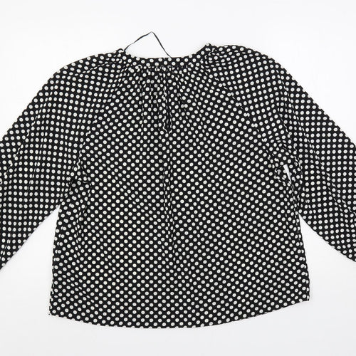 Marks and Spencer Womens Black Polka Dot Polyester Basic Blouse Size 8 Round Neck