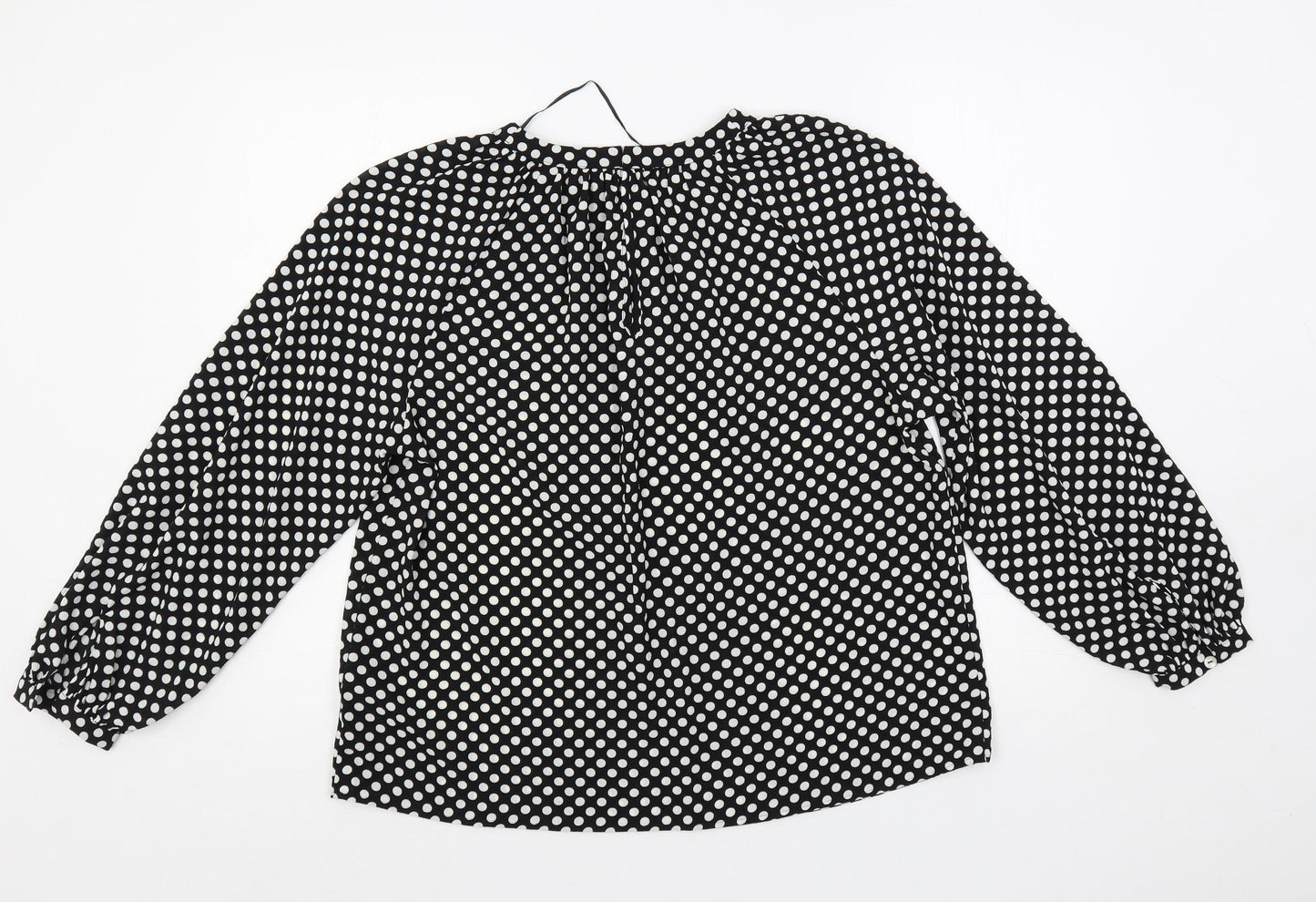Marks and Spencer Womens Black Polka Dot Polyester Basic Blouse Size 8 Round Neck