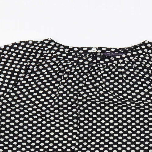 Marks and Spencer Womens Black Polka Dot Polyester Basic Blouse Size 8 Round Neck