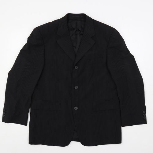 Tom English Mens Black Striped Wool Jacket Suit Jacket Size 38 Regular