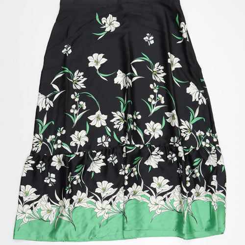 Marks and Spencer Womens Black Floral Polyester Maxi Skirt Size 16 Zip