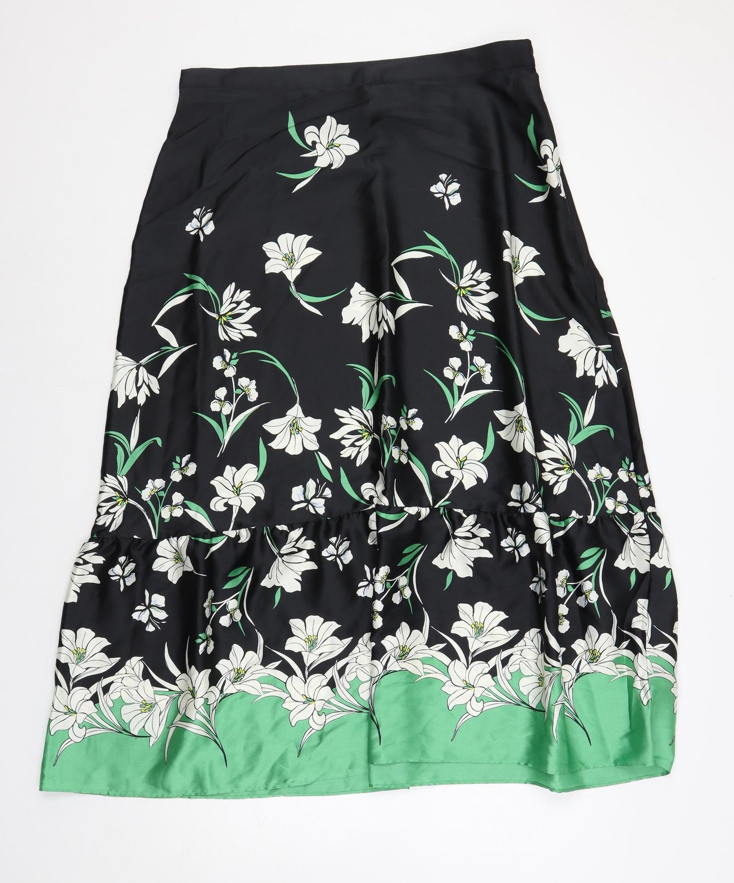 Marks and Spencer Womens Black Floral Polyester Maxi Skirt Size 16 Zip