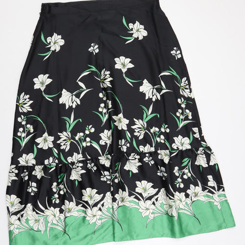 Marks and Spencer Womens Black Floral Polyester Maxi Skirt Size 16 Zip