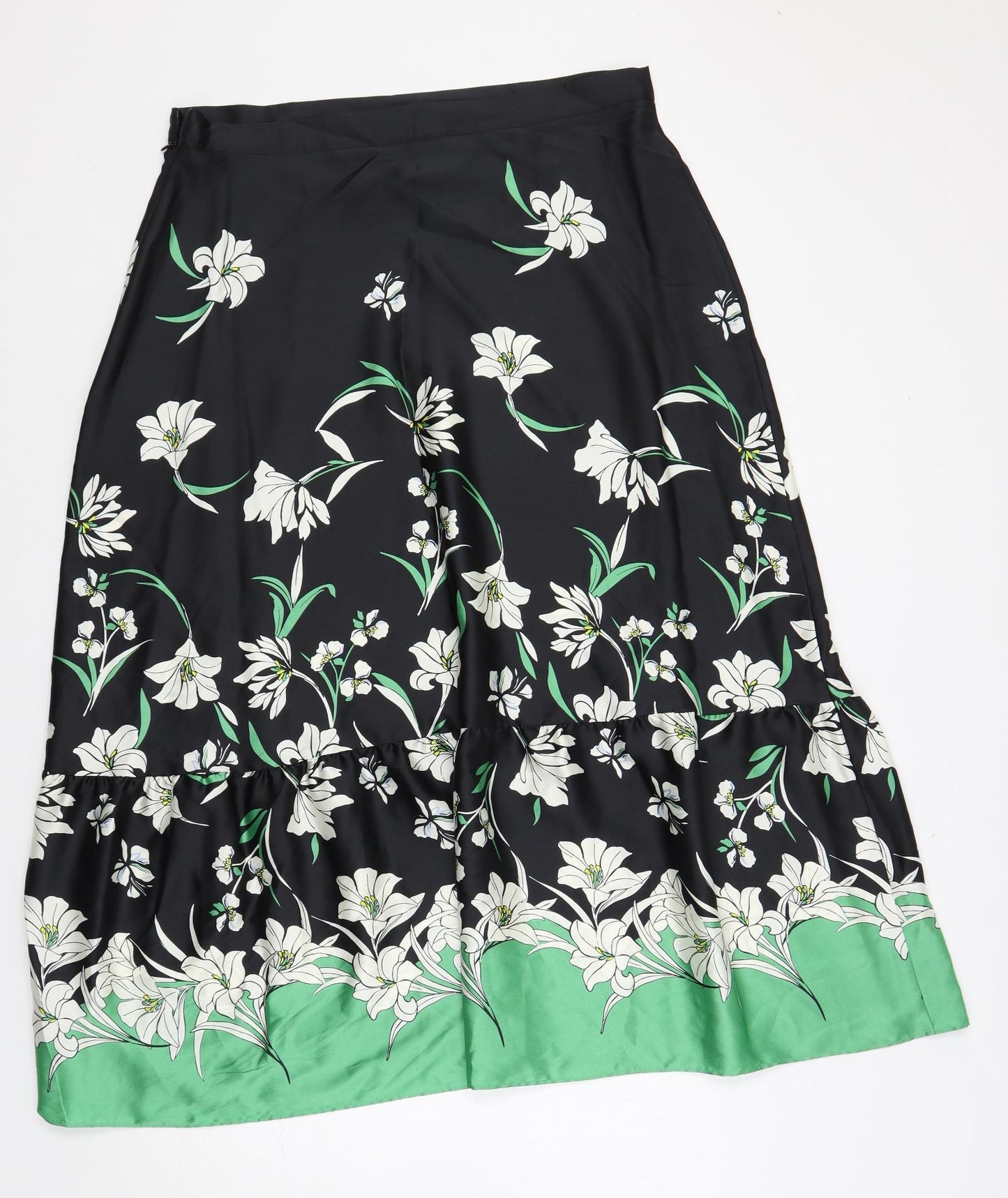 Marks and Spencer Womens Black Floral Polyester Maxi Skirt Size 16 Zip