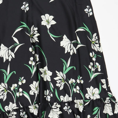 Marks and Spencer Womens Black Floral Polyester Maxi Skirt Size 16 Zip