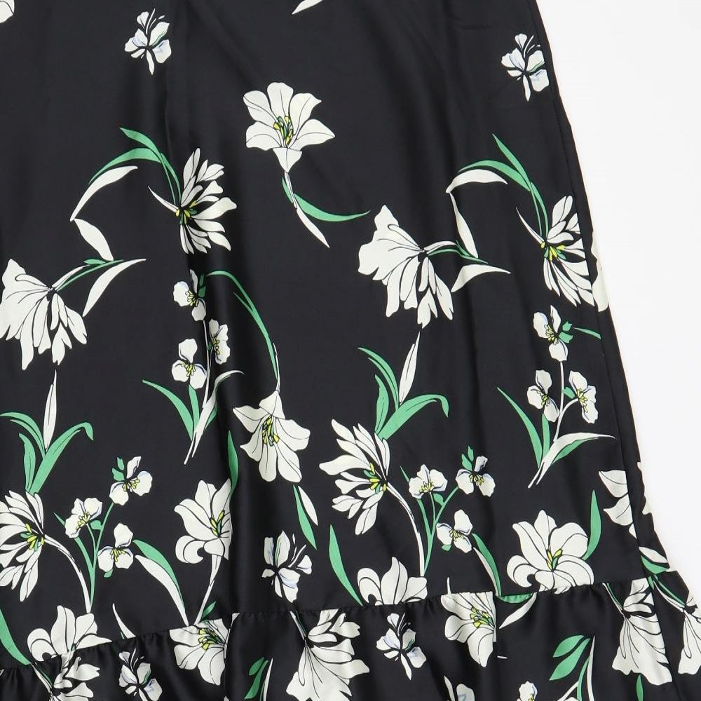 Marks and Spencer Womens Black Floral Polyester Maxi Skirt Size 16 Zip