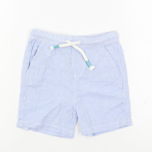 Marks and Spencer Boys Blue Striped Cotton Bermuda Shorts Size 4-5 Years Regular Drawstring - Pockets