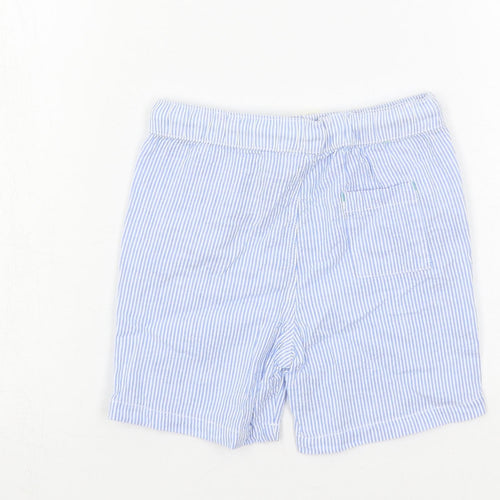 Marks and Spencer Boys Blue Striped Cotton Bermuda Shorts Size 4-5 Years Regular Drawstring - Pockets