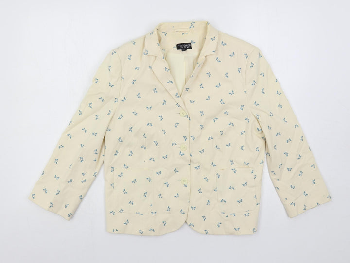 Topshop Womens Ivory Geometric Jacket Blazer Size 12 Button