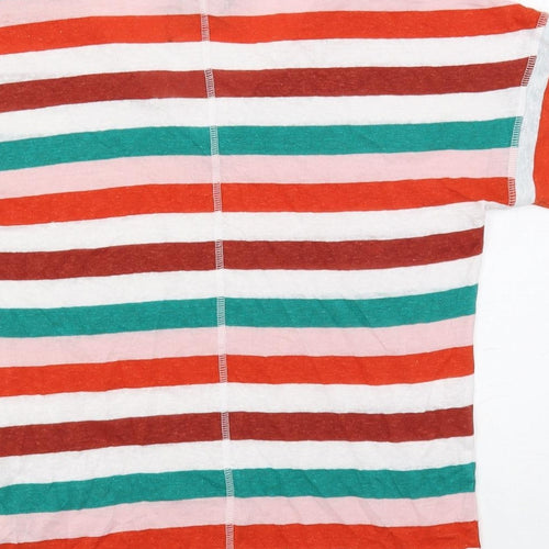 Marks and Spencer Womens Multicoloured Striped Linen Basic T-Shirt Size 8 V-Neck