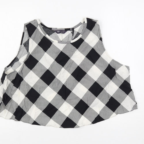 Marks and Spencer Womens Black Plaid Viscose Basic Blouse Size 22 Boat Neck - Open Back